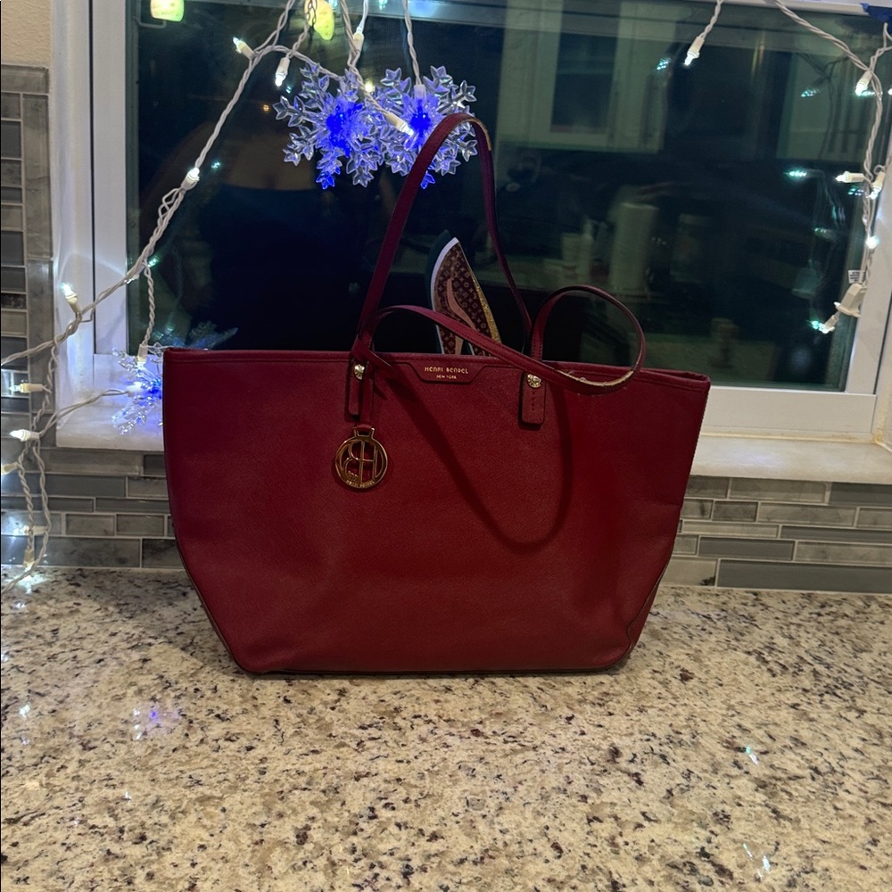 Henri Bendel Red Leather Tote with Gold Charm - Picture 9 of 16